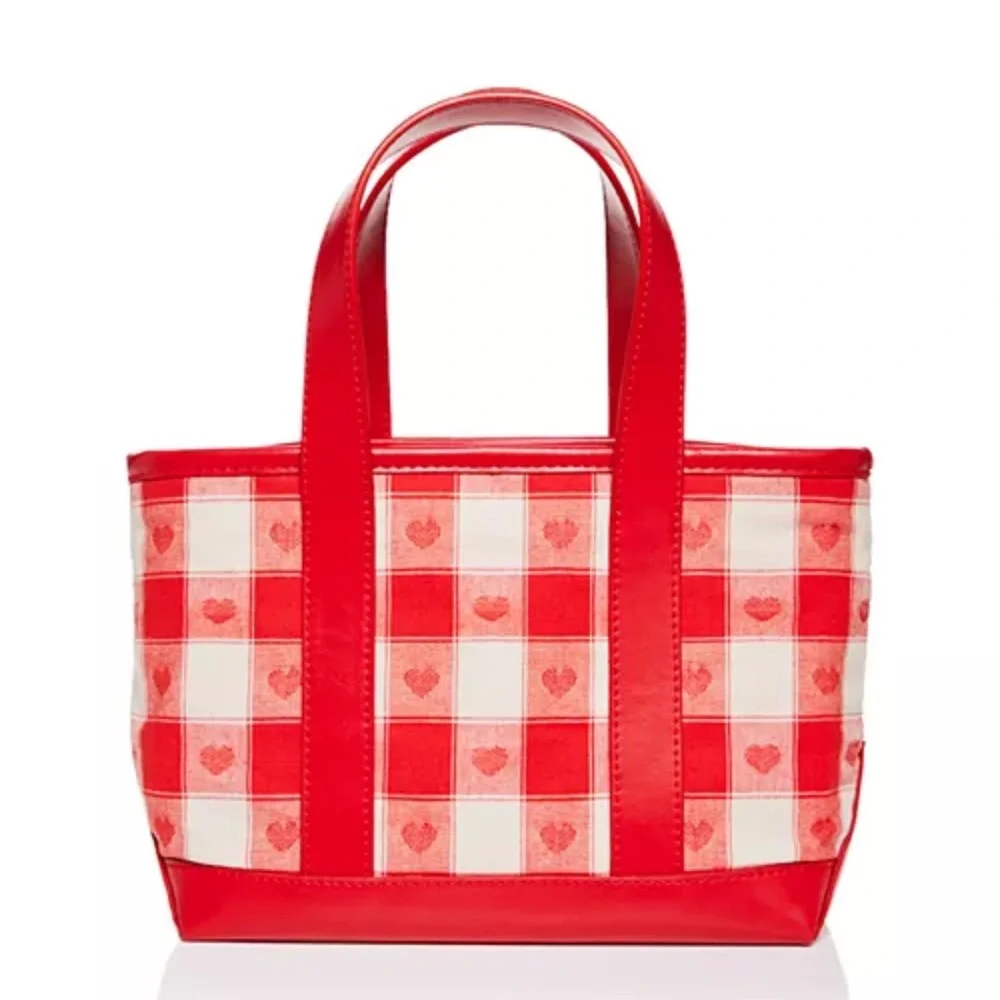 Stoney Clover Lane Red Gingham‎ Mini Tote Bag Heart Jacquard